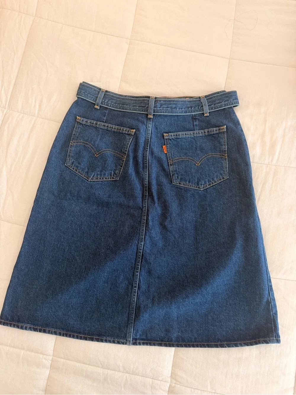 Levi's Dark Blue Denim Midi Skirt with Tie Belt